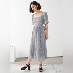 & Other Stories Smocked Floral Crepe Maxi Dress